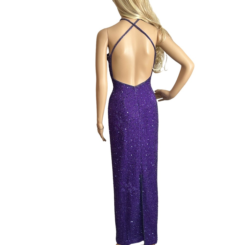 Scala Purple Beaded Backless Dress Vintage Y2K